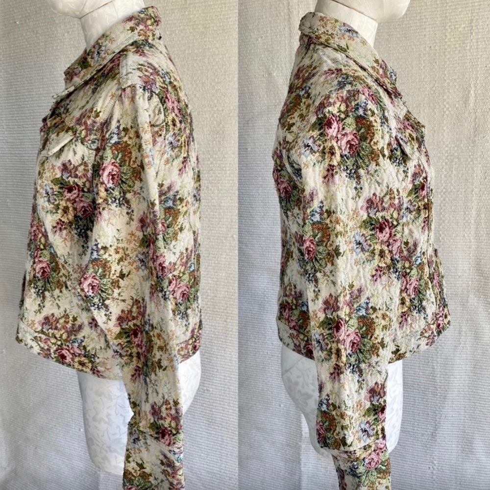 Vintage 90s P/L Floral Tapestry Jean-Style Jacket - Picture 3 of 8